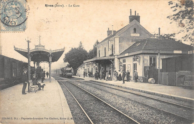 Carte postale ancienne Rives La Gare (Train cliché rare à Rives
