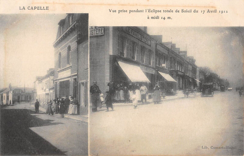 Carte postale ancienne La Capelle Vue Prise Pendant L'Eclipse Totale De Soleil Du 17 Avril 1912 à La Capelle