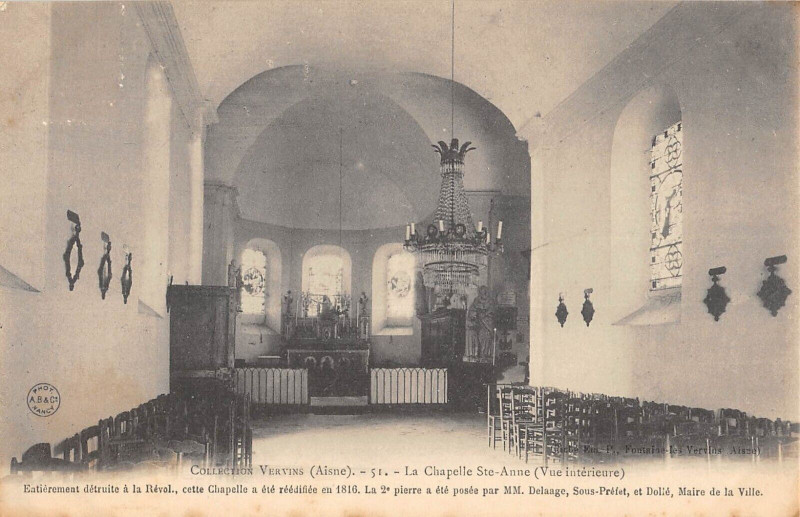 Carte postale ancienne Collection Vervins La Chapelle Sainte-Anne Interieur à Vervins