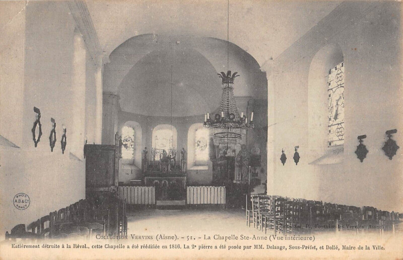 Carte postale ancienne Collection Vervins La Chapelle Sainte-Anne Interieur à Vervins