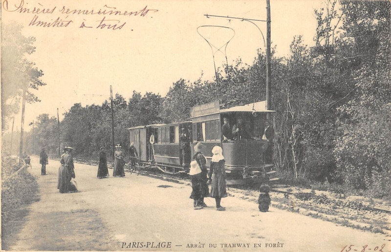 Carte postale ancienne Paris Plage Arret Du Tramway En Foret