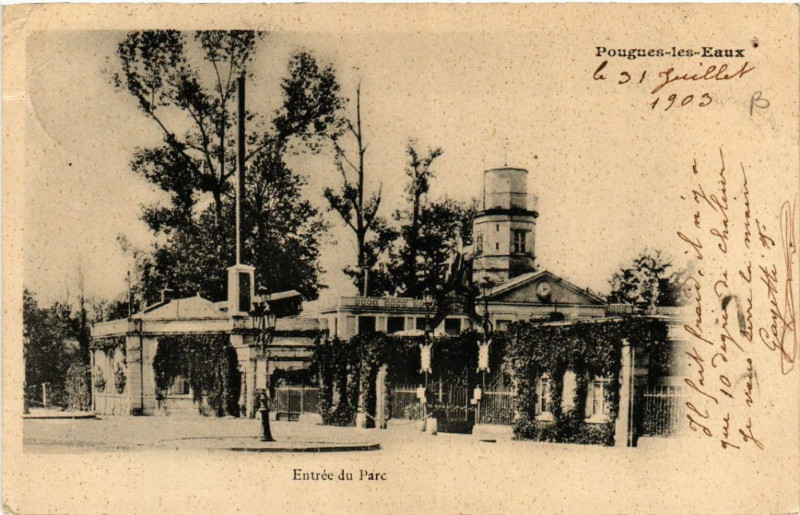 Carte postale ancienne Pougues-les-Eaux - Entrée du Parc à Pougues-les-Eaux