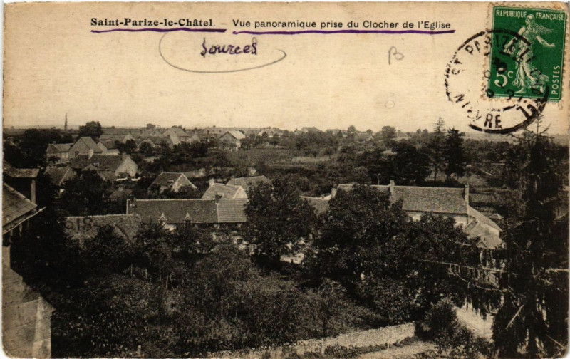 Carte postale ancienne Saint-Parize-le-Chatel-Vue panoramique prise du Clocher l'Eglise