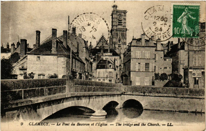 Carte postale ancienne Clamecy - Le Pont du Beauvron et l'Eglise - The bridge and the. à Clamecy