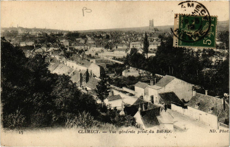 Carte postale ancienne Clamecy - Vue générale prise du Bel-Air à Clamecy