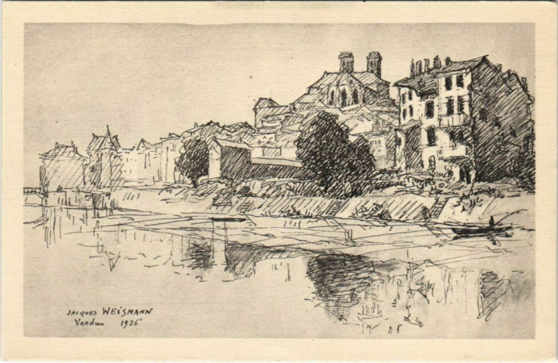 Carte postale ancienne Verdun Les Bords de la Meuse d'ap un dessin de J Weismann à Verdun
