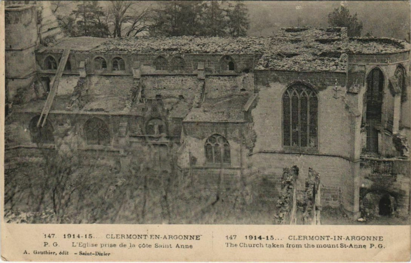 Carte postale ancienne Clermont-en-Argonne L'Eglsie prise de la cote Saint-Anne à Clermont-en-Argonne