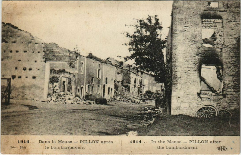 Carte postale ancienne Dans le Meuse Pillon apres le bombardement à Pillon