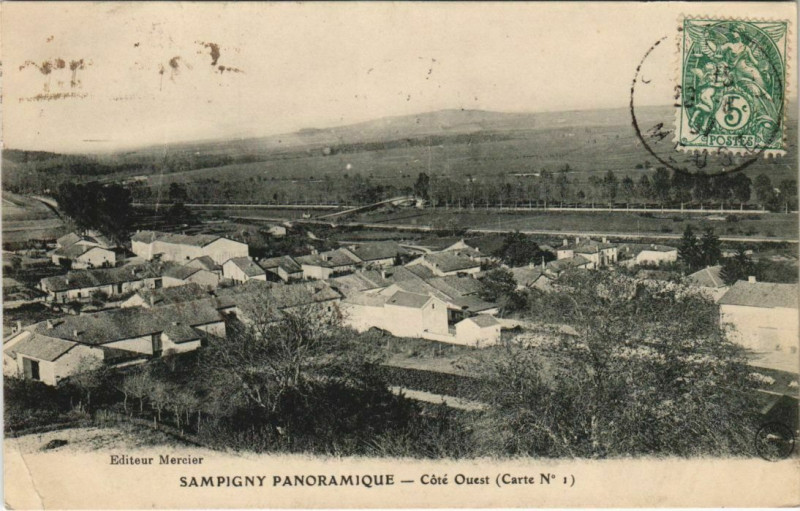 Carte postale ancienne Sampigny Panoramique Cote Ouest à Sampigny