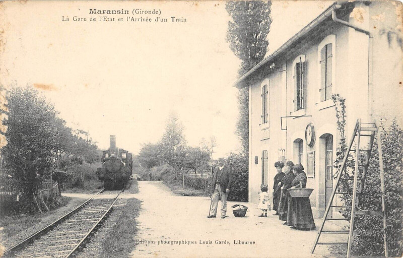 Carte postale ancienne Maransin La Gare De L'Etat Et Arrivee D'Un Train à Maransin