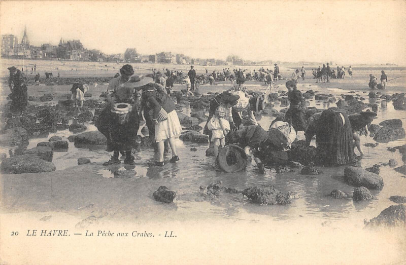 Carte postale ancienne Le Havre La Peche Aux Crabes au Havre