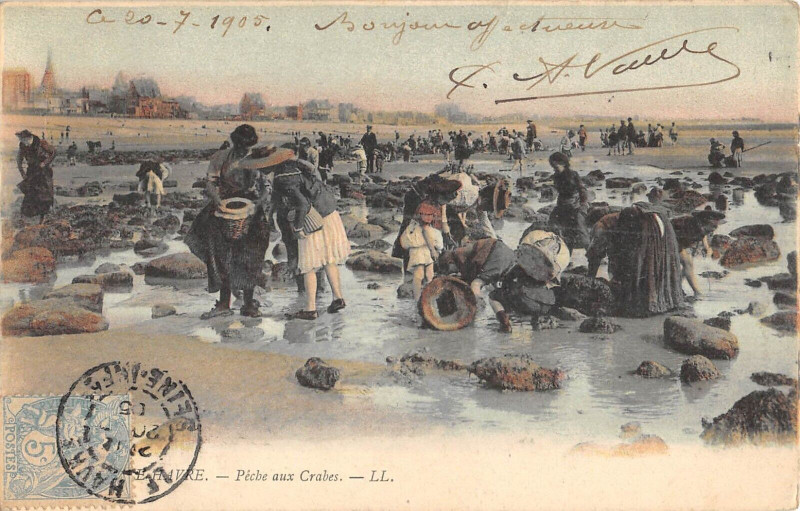 Carte postale ancienne Le Havre La Peche Aux Crabes au Havre