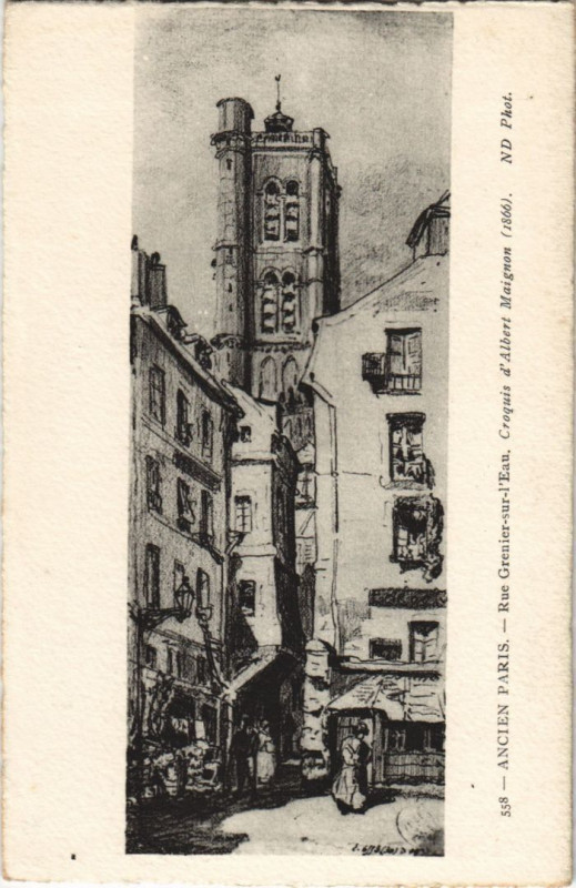 Carte postale ancienne Ancien Paris Rue grenier-sur-l'eau