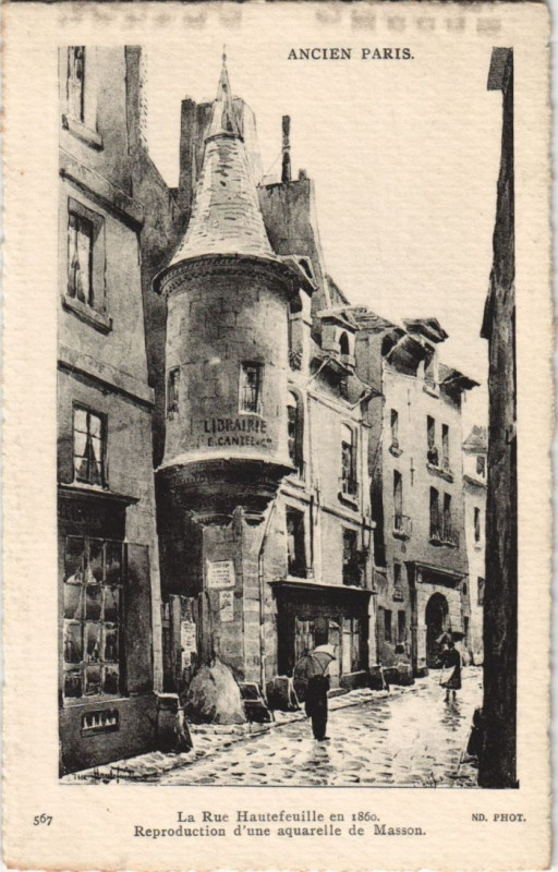 Carte postale ancienne La Rue Hautefeuille en 1860 - Reproduction d'une aquarelle de Masson à Paris 6e