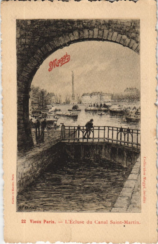 Carte postale ancienne Ancien Paris Ecluse du Canal Saint-Martin