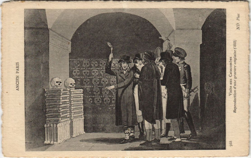 Carte postale ancienne Visite aux Catacombes à Paris 14e