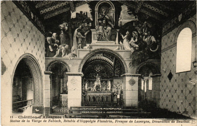 Carte postale ancienne Chatillon-d'Azergues Interieur de la Chapelle Statue de la Vierge