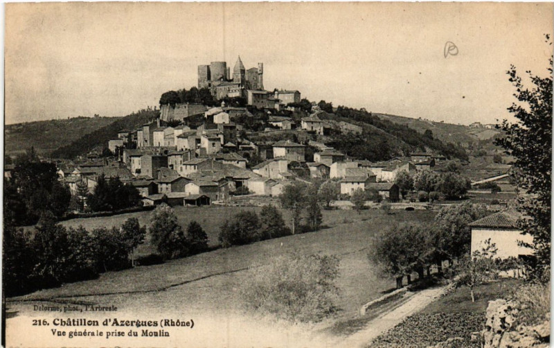 Carte postale ancienne Chatillon-d'Azergues vue générale prise du Moulin