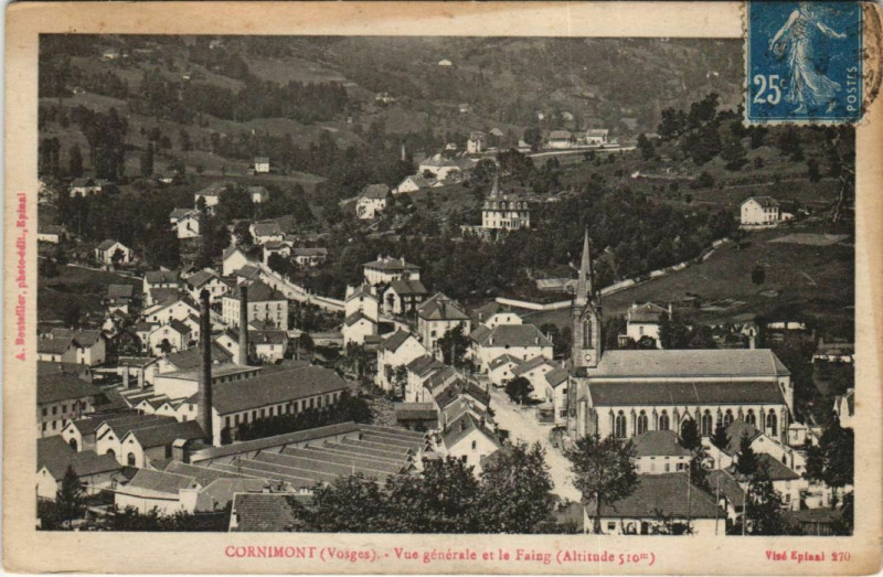 Carte postale ancienne Cornimont - Vue générale et le faing à Cornimont