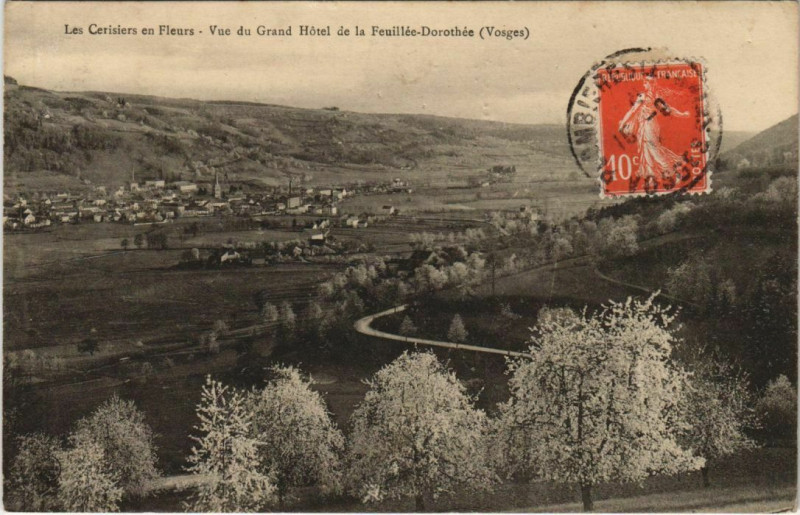 Carte postale ancienne Les cerisiers en fleurs - Vue du Grand à Grand
