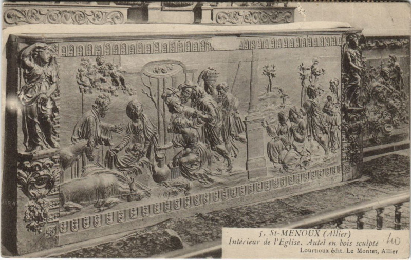 Carte postale ancienne Saint-Menoux interieur de l'Eglise à Saint-Menoux