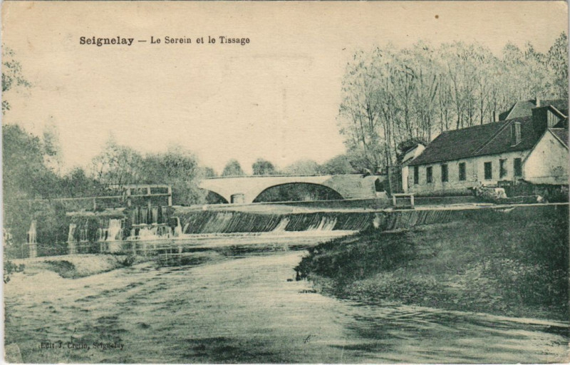 Carte postale ancienne Seignelay Le Serein et le Tissage à Seignelay