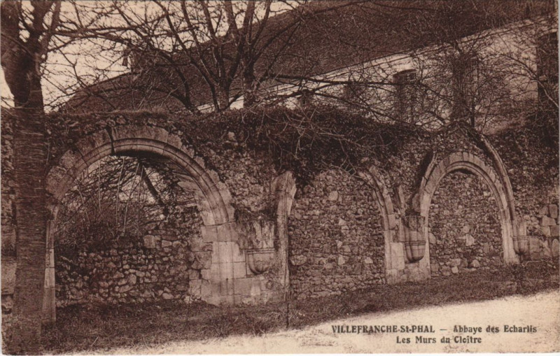 Carte postale ancienne Villefranche-Saint-Phal Abbaye des Echarlis Les Murs du Cloitre
