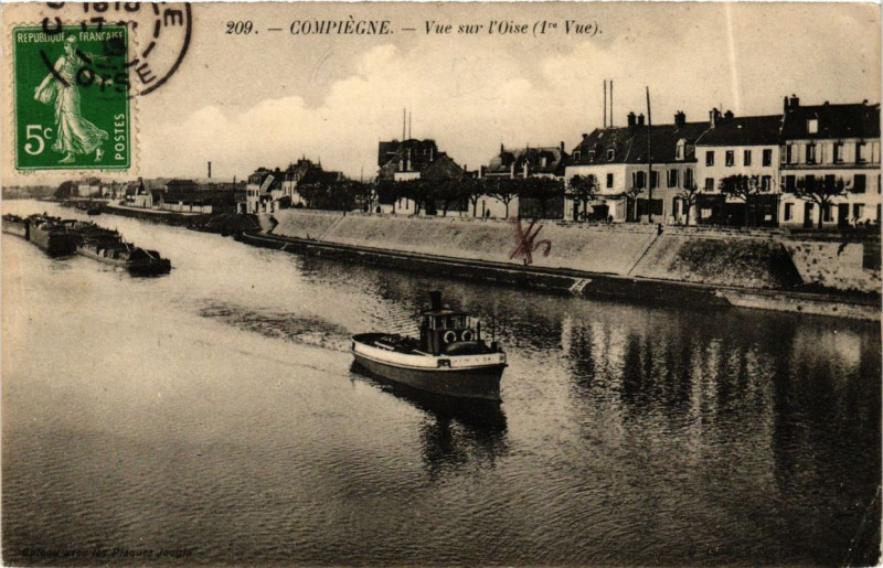 Carte postale ancienne Compiegne vue sur l'Oise