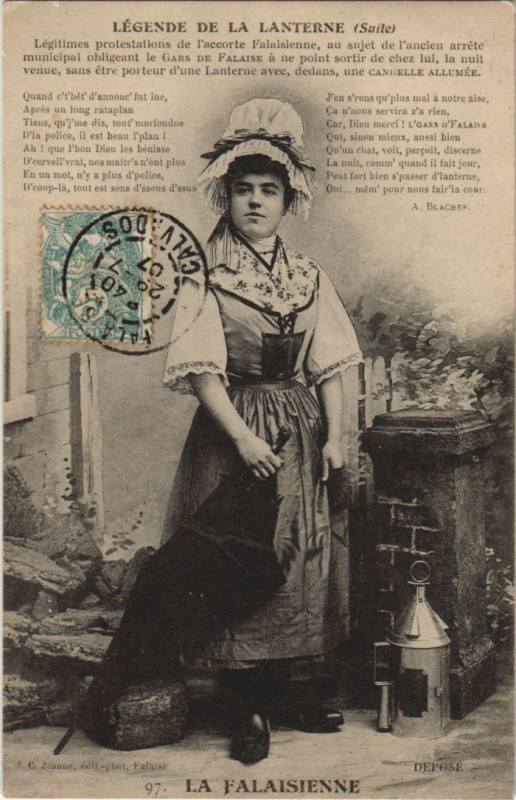 Carte postale ancienne Falaise Legende de la Lanterne - La Falaisienne à Falaise