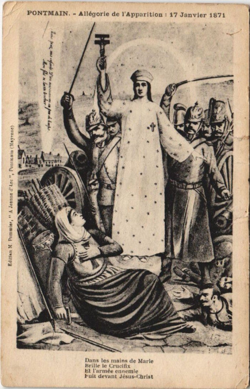 Carte postale ancienne Pontmain - Allegorie de l'apparition à Pontmain