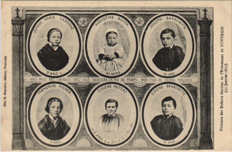 Carte postale ancienne Pontmain - Portraits des enfants temoins à Pontmain