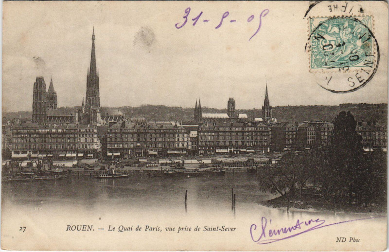Carte postale ancienne Rouen - Le quai de Paris à Rouen