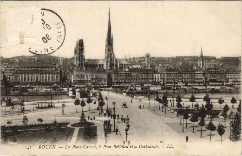 Carte postale ancienne Rouen - La place carnot à Rouen