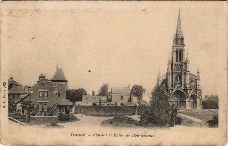 Carte postale ancienne Rouen - Plateau et Eglise à Rouen