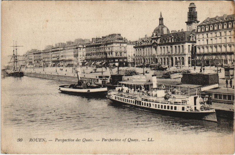 Carte postale ancienne Rouen - Prespective des quais à Rouen