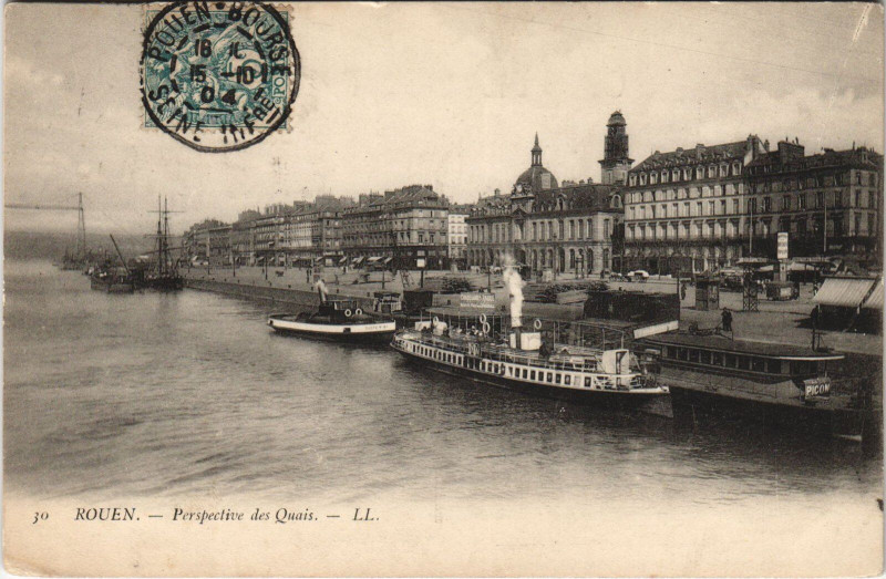 Carte postale ancienne Rouen - Prespective des quais à Rouen