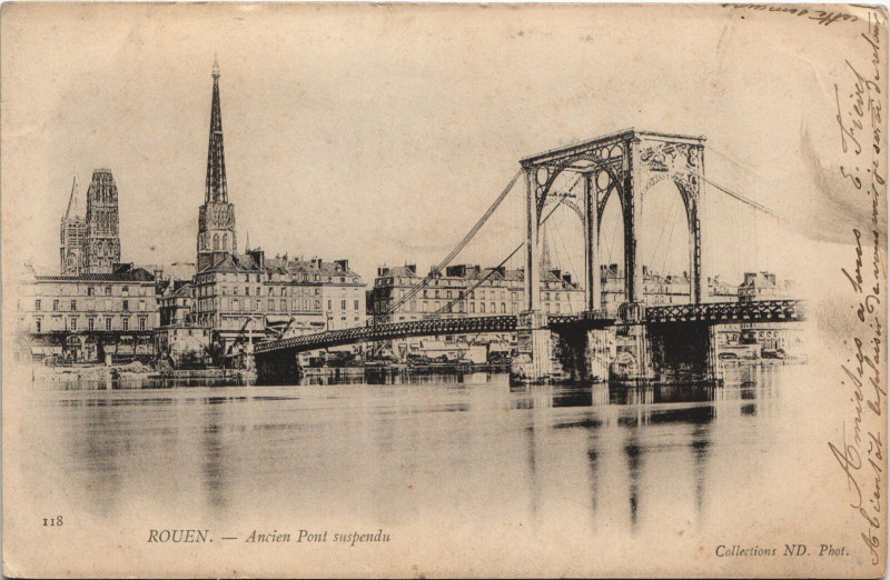 Carte postale ancienne Rouen - Ancien pont suspendu à Rouen