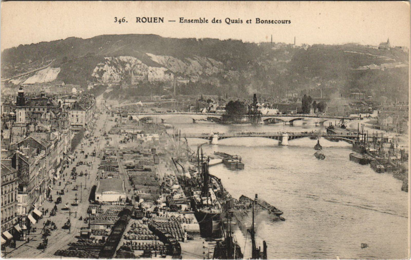 Carte postale ancienne Rouen - Ensemble des quais à Rouen