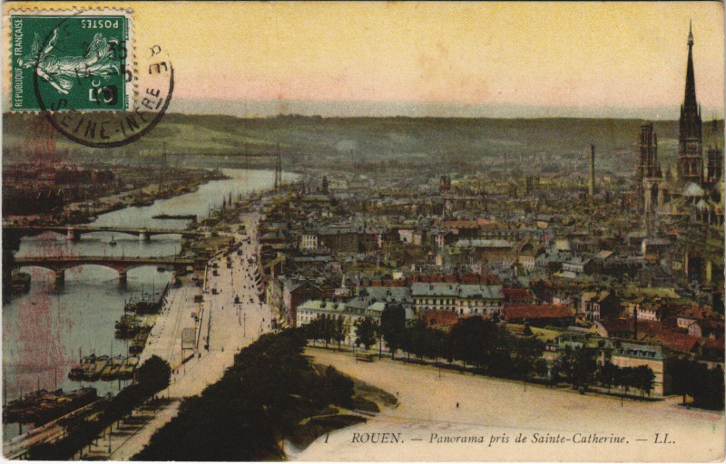 Carte postale ancienne Rouen - Panorama pris de Sainte-catherine à Rouen