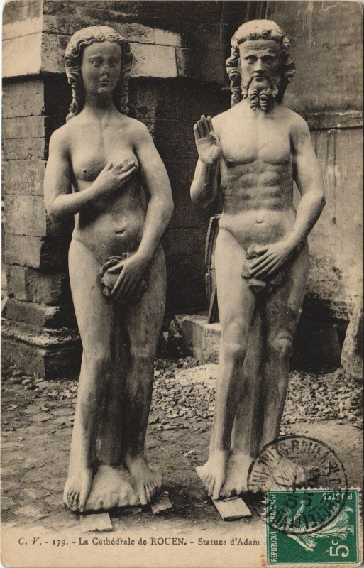 Carte postale ancienne Rouen - Statue d'adam à Rouen