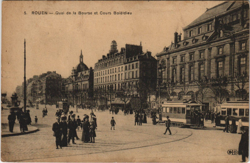 Carte postale ancienne Rouen - Quai de la bourse et cours à Rouen