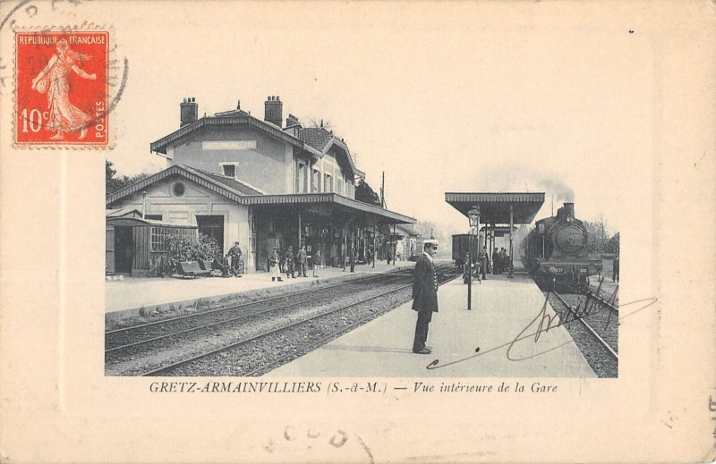 Carte postale ancienne Gretz Armainvilliers Vue Interieure De La Gare (Train à Gretz-Armainvilliers