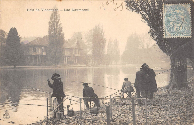 Carte postale ancienne Bois De Vincennes Lac Daumesnil Peche A La Ligne à Vincennes