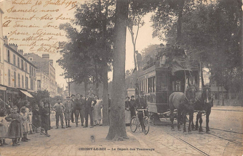 Carte postale ancienne Choisy Le Roi Le Depart Des Tramways à Choisy-le-Roi