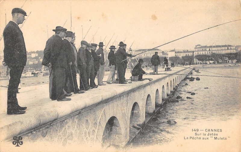 Carte postale ancienne Cannes Sur La Jetee La Peche Aux Mulets à Cannes