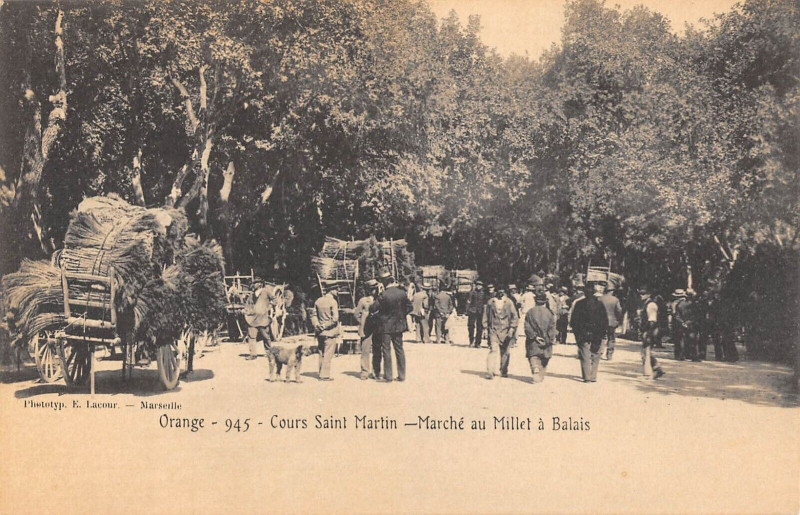 Carte postale ancienne Orange Cours Saint-Martin Marche Au Millet A Balais à Orange