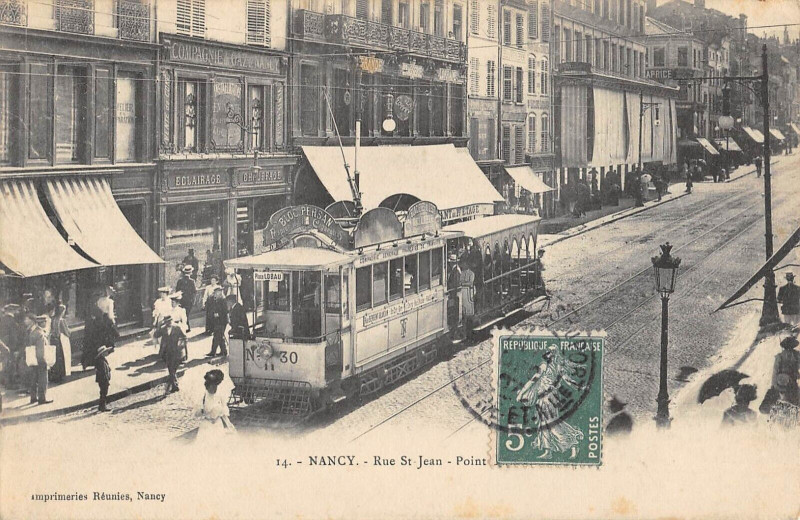 Carte postale ancienne Nancy Rue Saint Jean Point Central Tramway à Nancy
