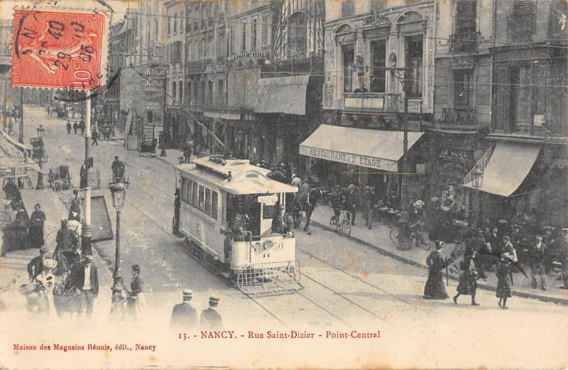 Carte postale ancienne Nancy Rue Saint Dizier Point Central Tramway à Nancy