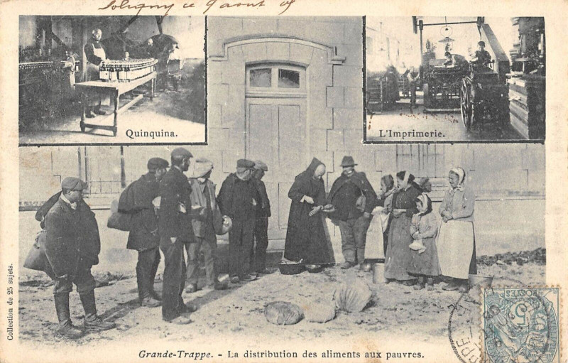 Carte postale ancienne Grande Trappe La Distribution Des Aliments Aux Pauvres ( Mendiant à Ri
