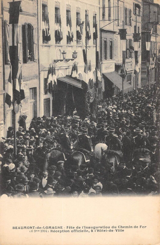 Carte postale ancienne Beaumont De Lomagne Fete De L'Inauguration Du Chemin De Fer Reception Off à Beaumont-de-Lomagne
